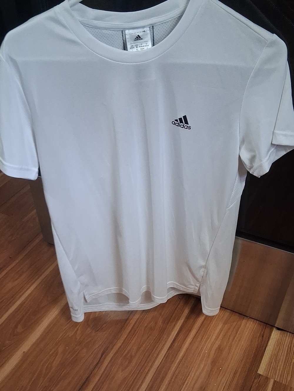adidas White Short-Sleeve Athletic Tee with Black Logo